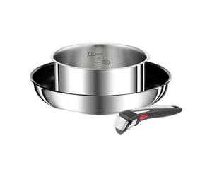 Tefal Ingenio Preference On, pentole 3 pezzi, acciaio inossidabile, induzione, impilabile, risparmio di spazio, indicatore di temperatura L9748802, rivestimento misto