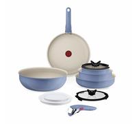 Tefal Ingenio Serenity L829SB04 - Set di 11 pentole con rivestimento antiaderente Mineralia, salvaspazio, impilabili, per tutti i piani cottura, lavabili in lavastoviglie, Blue Salt, 11 pezzi