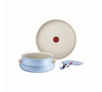 Tefal Ingenio Serenity - Set di 4 pentole con rivestimento antiaderente, manico rimovibile sicuro, design impilabile, Blue Calm, L827S404