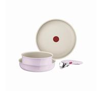 Tefal Ingenio Serenity - Set di 4 pentole con rivestimento antiaderente, manico rimovibile sicuro, design impilabile, rosa Clay, L830S404