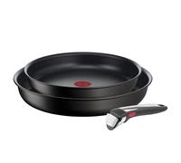 Tefal Ingenio - Set di 2 padelle + manico rimovibile, induzione, rivestimento antiaderente, indicatore di avviamento di cottura, impilabile, lavabile in lavastoviglie, made in Francia, Eco Resist On