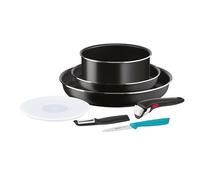 Tefal Ingenio Set di 7 utensili da cucina, padelle e coperchio ermetico, pelapatate, coltello da ufficio, manico rimovibile, design impilabile, compatibile con lavastoviglie, Essential L1549002