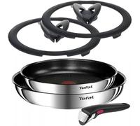 Tefal Ingenio - Set di padelle con coperchi in vetro, 5 pezzi, diametro 24 e 28 cm, manico rimovibile, rivestimento antiaderente, induzione