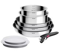 Tefal Ingenio - Set di pentole e padelle, 8 pezzi, in acciaio inox, pentole 16-18 cm, padelle 22-26 cm, manico rimovibile, coperchio in plastica