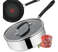 Tefal Jamie Oliver Home Cook, padella in alluminio, 24 cm, antiaderente, segnale termico, lavabile in lavastoviglie, con coperchio in vetro, 3,5 l