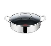 Tefal Jamie Oliver - Padella con coperchio, 25 cm, a induzione, in acciaio inox, rivestimento antiaderente, con bordo alto, resistente al forno, manico rivettato, E30