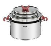 Tefal Optispace - Set di 3 pentole 18/20/24 cm + 3 coperchi, adatto a induzione, Thermo-Fusion, segni di misurazione, lavabile in lavastoviglie e forno, in acciaio inox