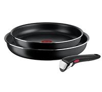 Tefal Set di padelle Ingenio Easy On, impilabile, facile da pulire, rivestimento antiaderente, manico rimovibile, indicatore di calore, L1599302, nero, set da 3 pezzi