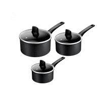 Tefal Titanium Stone, set di 3 padelle da 16/18/20 cm + coperchi, rivestimento antiaderente ad alte prestazioni, con spatola in metallo, adatta a tutti i piani cottura, compresa l'induzione, E105S345