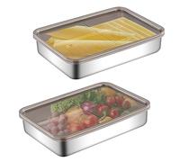 Tefola 2 Pezzi Contenitori Alimentari, Scatola per formaggi per frigorifero Fresh, Contenitori ermetici per alimenti in acciaio inox 304, Riutilizzabile con coperchio per carne, formaggi, verdure