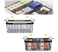 Tefola 2 PZ Organizer Freezer per Congelatore Espandibile, Lunghezza Regolabile da 39 a 59,5 cm, Cestino per Congelatore Con Maniglie, in Filo Metallico, Cesto Portaoggetti Salvaspazio