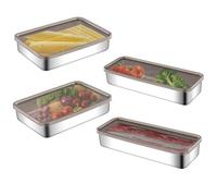 Tefola Confezione da 4 scatole rettangolari per pancetta, formaggi per frigorifero, in acciaio inossidabile 304, sigillate per frigo, per carne, pasta, asparagi, sedano, pesce