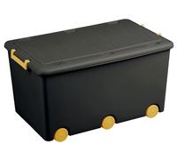 TEGA BABY Contenitore multifunzione per giocattoli e altri oggetti, robusto contenitore in plastica con ruote, impilabile, capacità 60 l, chiusura a scatto, 57 x 36 x 31 cm, colore giallo grafite