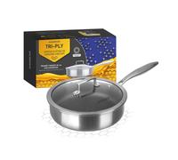 Tegame 24 cm con coperchio e un manico a 3 strati Tri - ply grigio