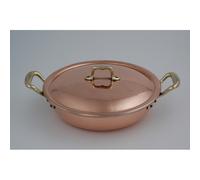 Tegame basso in rame stagnato da cucina con manici in ottone 32 cm professionale