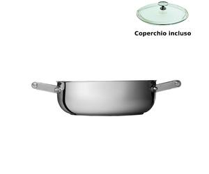 Tegame con coperchio in Acciaio più Titanio Vickers 32xh9,3cm - 7,4 Lt rivestimento antiaderente adatta all'induzione coperchio in vetro inox lucido