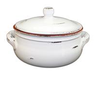 Tegame in Terracotta con coperchio Ø35 cm decoro vecchi smalti bianco vintage Adatti per cucinare su : Fiamma, Piastra elettrica , Forno , Microonde bianco nero,bianco