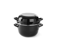 HENDI Pentola con coperchio, tegame per frutti di mare, casseruola per cucinare e servire cozze, per salse, adatta solo per cucine a gas, 1kg, 3,4L, ø200x(H)195mm, smaltato nero con bordo in inox