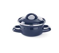 HENDI Pentola con coperchio, tegame per minestra sugo, casseruola per preparare porzioni singole e servire salse, adatta solo per cucine a gas, 0,6L, ø120x(H)95mm, smaltato blu con bordo in inox