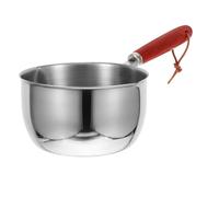 Tegamino in Acciaio Inox Piccolo per Olio Caldo e Salsa, Manico in Legno | Casa e Stufati, Riscaldamento Uniforme, Compatto e Portatile, Finitura Argento, Uso Versatile