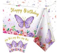 Tegeme Decorazione per feste a farfalla, tovaglia rettangolare per compleanno con farfalla, colore viola, tovaglia in plastica a tema primaverile, 30 x 150 cm (rosa, viola, 3 pezzi)