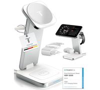 TEGLER Stazione di ricarica wireless 3 in 1 pieghevole in alluminio per smartphone, smartwatch e auricolari, con adattatore da 20W incluso