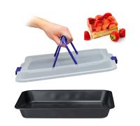Relaxdays Teglia con Coperchio, Pirofila Rettangolare, Casseruola Portatorte con Manici, 3in1, LxP 40,5 x 32,5 cm, Blu, Acciaio