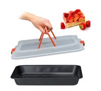 Relaxdays Teglia con Coperchio, Pirofila Rettangolare, Casseruola Portatorte con Manici, 3in1, LP 40,5 x 32,5 cm, Rosso