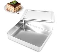 Teglia da forno con coperchio, in acciaio inox, 33 x 28,5 x 6 cm, rettangolare, antipolvere, facile da sformare con coperchio per tiramisù, dessert e insalate (grande)