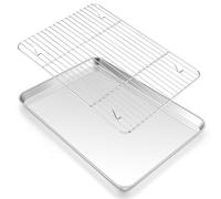 Teglia da forno con griglia di raffreddamento, Onader in acciaio inox, 40,5 x 30,5 x 2,5 cm, grande stampo con griglia per torte, set per servire, arrosti, lavabile in lavastoviglie e sano
