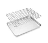 Teglia da forno con griglia di raffreddamento, onader in acciaio inox, rettangolare, con griglia per torte, 31,4 x 24,6 x 2,5 cm, atossica e lavabile in lavastoviglie