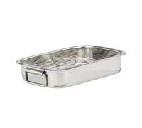 Relaxdays Teglia da Forno con Griglia, S, Pirofila in Acciaio Inox, Rostiera, Casseruola, Lavabile in Lavastoviglie, Color Argento