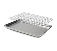 Teglia da forno con griglia refrigerante, 46 x 33 cm, in alluminio e griglia in acciaio inox, ideale per biscotti, pane e molto altro ancora