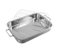 Teglia da forno in acciaio inox con griglia per forno, 36 x 26 x 6 cm, profonda teglia e grill per tacchino, verdure e arrosti