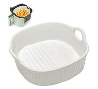 Teglia da forno in ceramica, 650 ml, forma quadrata, 7 pollici, in ceramica, con manici per lasagne, carne, verdure, per friggitrice ad aria calda, forno, microonde (bianco)