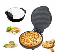 Teglia elettrica per pizza, 1200 W, con superficie antiaderente, doppio elemento riscaldante, apertura a 180 gradi, ideale per pizza, pane arabo, quesadillas