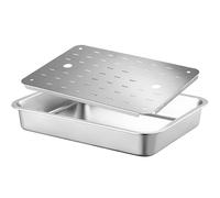 Teglia Forno Rettangolare per Pizza, Vassoio da Portata in Metallo con Scolapiatti, Leccarda per Olio in Acciaio Inox 304 per Scolare Acqua e Olio, Cuocere al Forno(40x30x10 cm/16x12x4 in)
