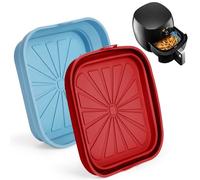 Teglia in Silicone Friggitrice ad Aria, 2 Pezzi Accessori Friggitrice ad Aria, Antiaderenti e Pieghevoli, Vassoio Quadrato per Cestelli Oltre 3 L, Inserti per Airfryer, Rosso e Blu Scuro