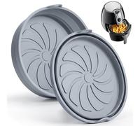 Teglia in Silicone Friggitrice ad Aria, 2 Pezzi Accessori Friggitrice ad Aria, Antiaderenti e Pieghevoli, Vassoio Rotondo per Cestelli Oltre 3 L, Inserti per Airfryer, Grigio