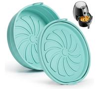 Teglia in Silicone Friggitrice ad Aria, 2 Pezzi Accessori Friggitrice ad Aria, Antiaderenti e Pieghevoli, Vassoio Rotondo per Cestelli Oltre 3 L, Inserti per Airfryer, Blu