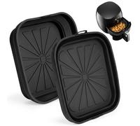 Teglia in Silicone Friggitrice ad Aria, 2 Pezzi Accessori Friggitrice ad Aria, Antiaderenti e Pieghevoli, Vassoio Quadrato per Cestelli Oltre 3 L, Inserti per Airfryer, Nero