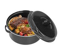 Teglia per Arrosti con Coperchio, Smaltata Padella Ovale per Tacchino Padella Ovale con Coperchio Nero per Tacchino Pollo Piccolo Barbucue e Patate Dolci