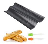 Teglia per Baguette, Stampo per Baguette 2 Griglie, Teglia per Pane con 2 Pennello da Cucina, Stampo per Pane Francese con Rivestimento Antiaderente, Tampo per Baguettes, Piastra per Panes Traforata