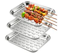 Teglia per barbecue in acciaio inox, 34,9 x 24,5 x 2,7 cm, antiaderente, riutilizzabile, per barbecue a carbonella, forno e affumicatura, per verdure, pesce e carne, facile da pulire, accessori per