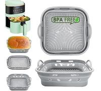Teglia per Friggitrice ad Aria, 2 Pezzi da 21CM Riutilizzabili Accessori Friggitrice ad Aria, Contenitori per Friggitrice ad Aria Compatibili con COSORI, Ninja, Tower, Tristar (2 x Grigio)