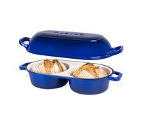 Teglia per pane in ghisa smaltata con coperchio per pane a lievito naturale per cuocere il pane grande pane ovale pesante forno olandese con manico Qt blu lavabile in lavastoviglie NUOVVA