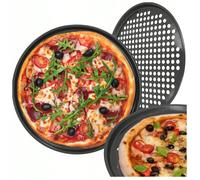 Teglia per pizza antiaderente da 32 cm - Teglia per crostate forata, in acciaio al carbonio per una cottura uniforme - Teglia per pizza per forno, quiche, crostate, pane piatto Descrizione del prodott