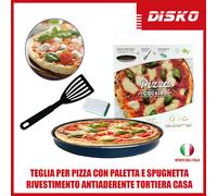 TEGLIA PER PIZZA CON PALETTA E SPUGNETTA RIVESTIMENTO ANTIADERENTE TORTIERA CASA