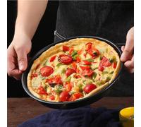 Teglia per pizza in acciaio al carbonio con rivestimento antiaderente e robusta struttura in metallo per una cottura uniforme e un facile rilascio degli alimenti, per varie ricette di pizza e pane