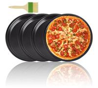 Teglia per Pizza Rotonda,Set da 4,ø 24cm-Teglia per Pizza In Acciaio Inox,con Rivestimento Antiaderente-Portata per Pizza Adatto Alla Panificazione,Al Forno,Dotato di una Spazzola per Olio